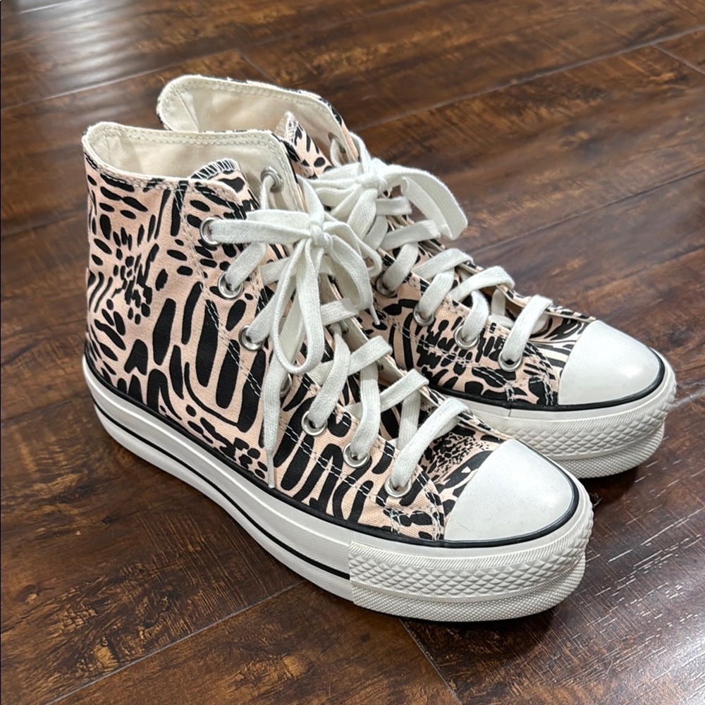 Converse High Top Sneakers in Pink and Black Leopard Print